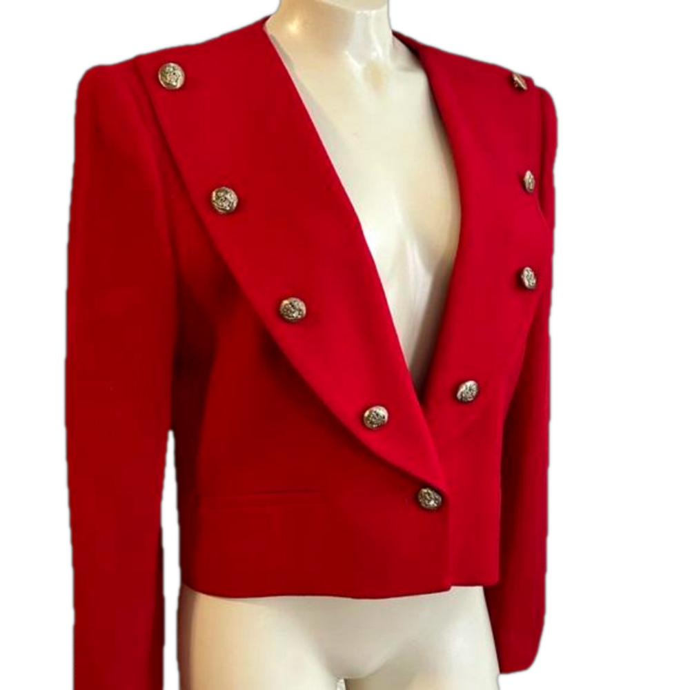 Jones New York VTG Red 100% Wool cropped blazer SZ 8 as is ( stains )